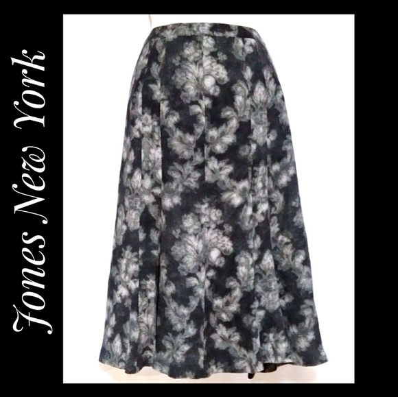 Jones New York Skirt Charcoal Floral Abstract 4P
